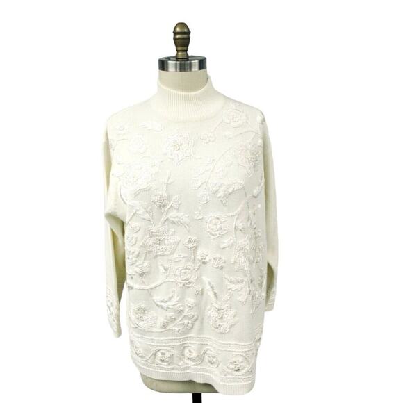 VTG 80s 90s Marisa Christina Sweater Embroidered Heavily Beaded XL Tunic - Picture 1 of 7